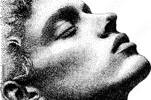 Minimalist dotwork portrait of human face in stipple effect