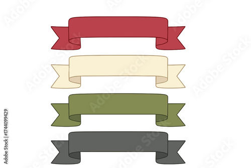 Four decorative banner ribbons in a vintage color palette