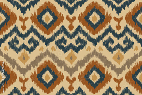 Seamless ethnic ikat pattern in tribal, folk embroidery, and Mexican style Aztec geometry for Graphic Arts, Carpet Design, Wallpaper, Wrapping, and Clothing.