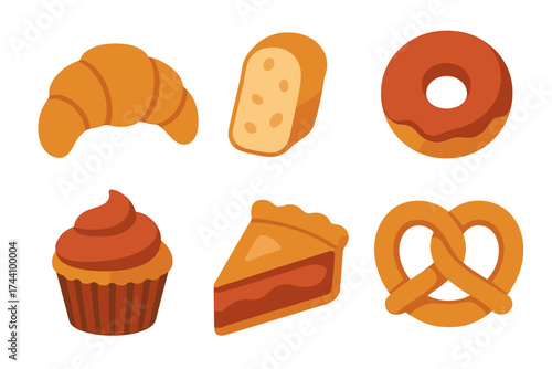 Assortment of fresh baked goods and sweet pastries displayed on a clean white background