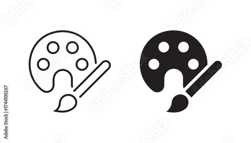 Paint icon in editable stroke and black flat style. Vector illustration