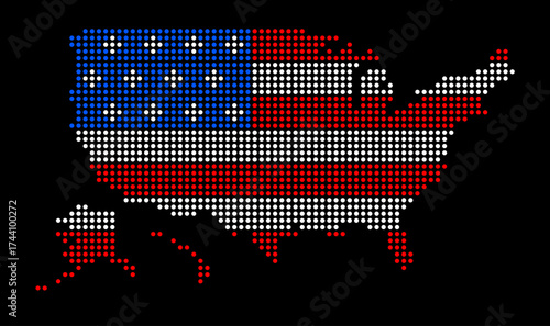American flag with American map design Template composed by round dots in a geometrical grid