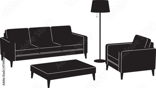 Furniture black icons Vector set. Furniture illustration symbol collection.