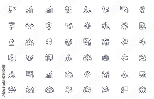 Consulting Icon Set for Business Strategy, Management, Corporate Teamwork, Client Communication, Adviser Services, Partnership, Meeting, Training, and Support, professional vector illustration