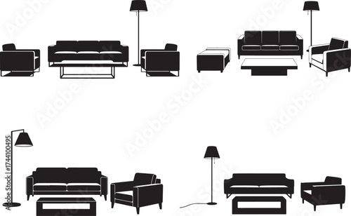 Furniture black icons Vector set. Furniture illustration symbol collection.