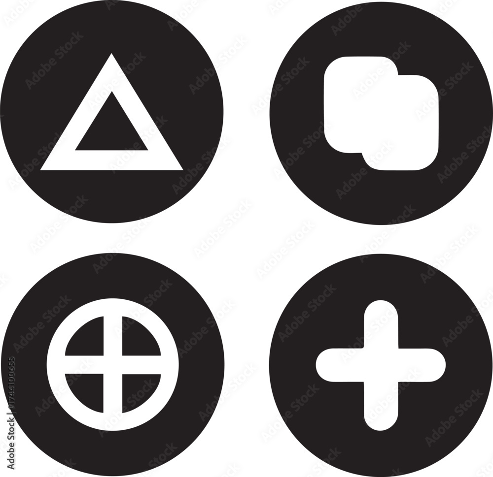 Obraz premium Four circular icons with white geometric symbols
