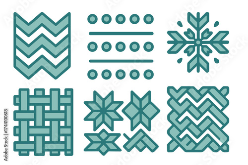 Geometric icons representing knitting and weaving textile designs