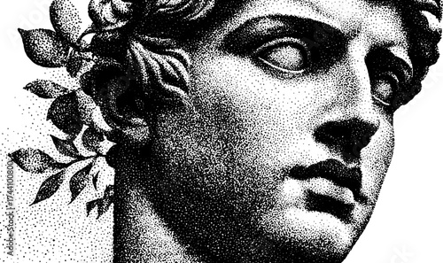 Roman statue dotwork stipple detailed vintage gradation. Halftone effect