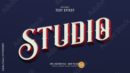 Vintage retro text effect. Editable tattoo studio text style.