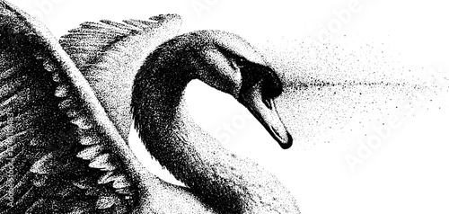 Intricate stipple illustration of a mythical siren bird with dotwork techniques