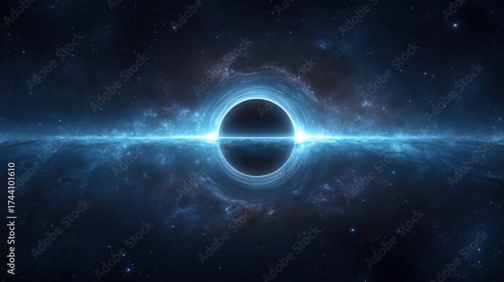 Fototapeta premium Stunning Cosmic Scene of Black Hole Surrounded by Glowing Nebula and Starry Background in Deep Space Aesthetic for Science and Astronomy Themes