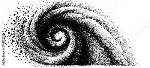 Intricate stipple dotwork spiral galaxy art with halftone effect for posters