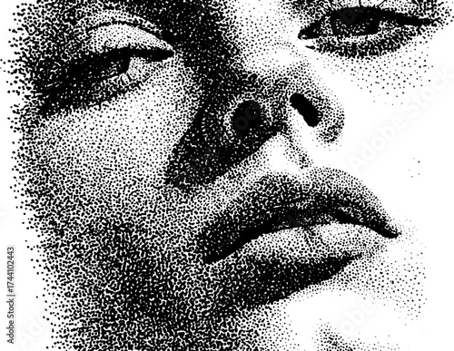 Surreal portrait with detailed dotwork stipple effect – engraving style art