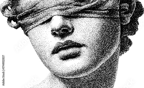 Mysterious veiled woman in detailed dotwork stipple art