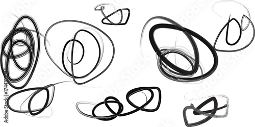 Abstract composition of interconnected black swirls on white background digitally generated