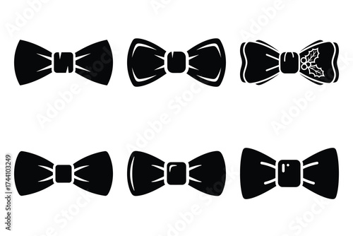 christmas bowtie silhouette christmas vector icon set