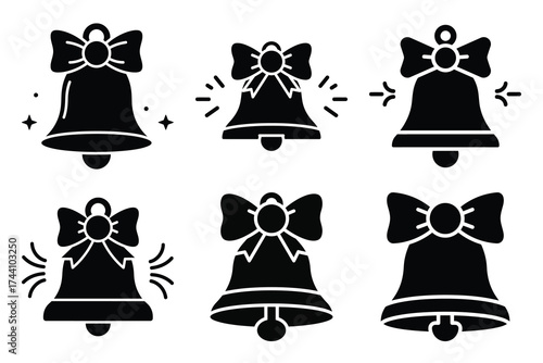 christmas bell ring silhouette christmas vector icon set