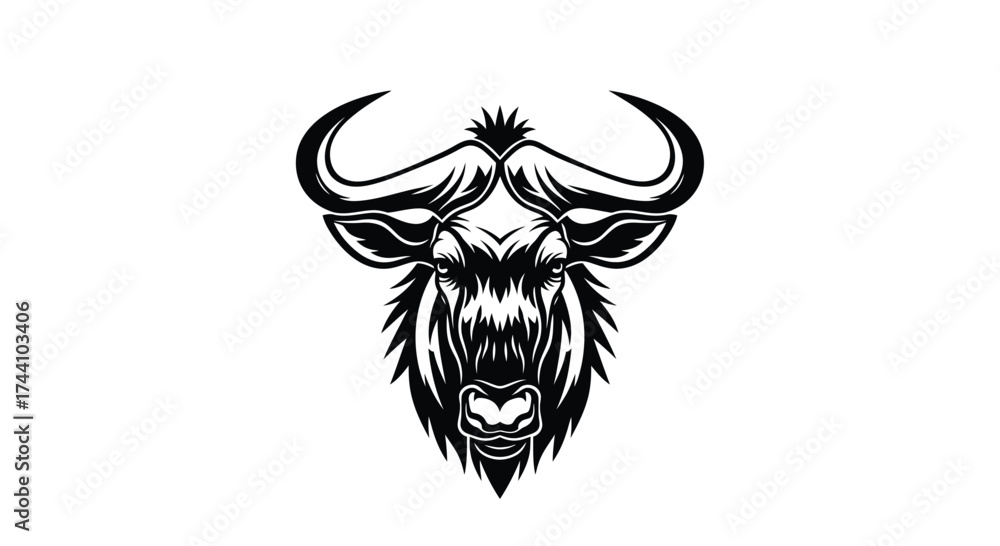 Obraz premium Black and white wildebeest head logo design antelope