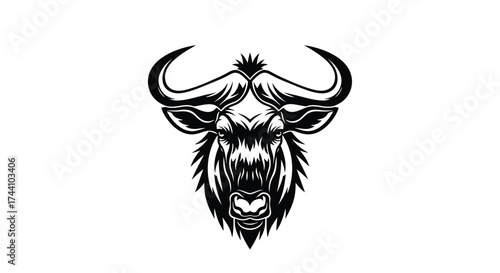 Black and white wildebeest head logo design antelope