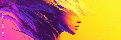 Colorful digital portrait showcasing flowing hair against vibrant background