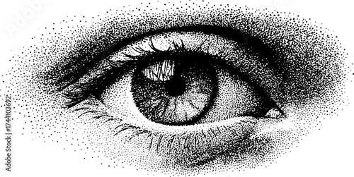 Intricate dotwork stippling art of an abstract eye with detailed stipple effect for creative designs