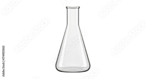 Isolated empty Erlenmeyer flask, laboratory glassware for science and chemistry research