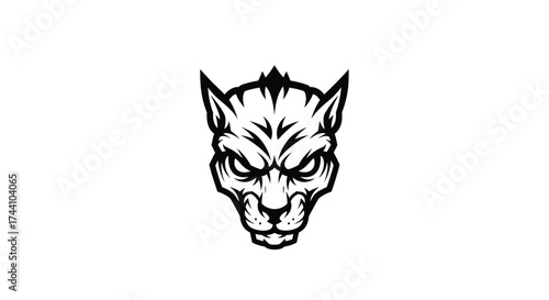 Black and white wolf head illustration on white background Keywords: wolf, animal, predator