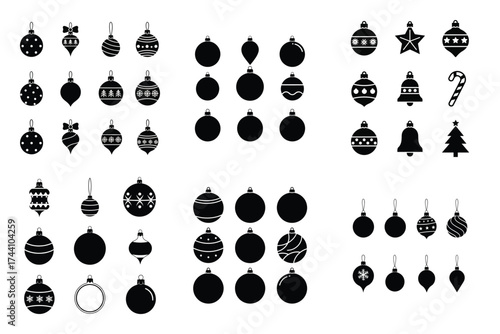 christmas ornament set silhouette christmas vector icon set