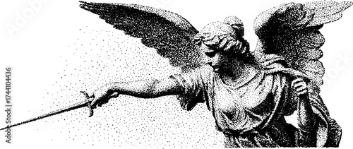 Archangel in detailed dotwork stippling | mythical guardian illustration for print and design