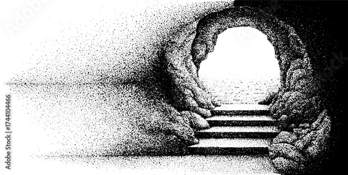 Wallpaper Mural Intricate stipple dotwork illustration of a mysterious archway entrance with stairs Torontodigital.ca