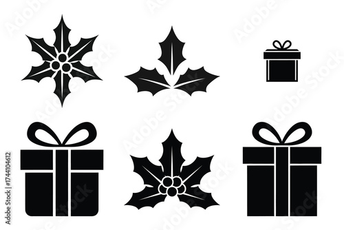 gift box silhouette christmas vector icon set