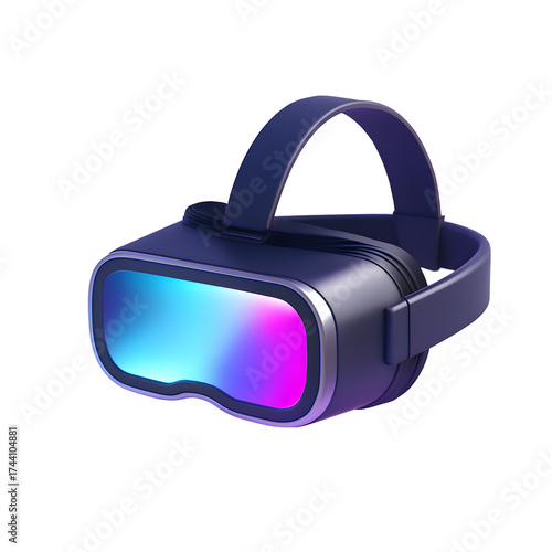 Isolated vr headset with colorful screen reflecting blue purple and pink