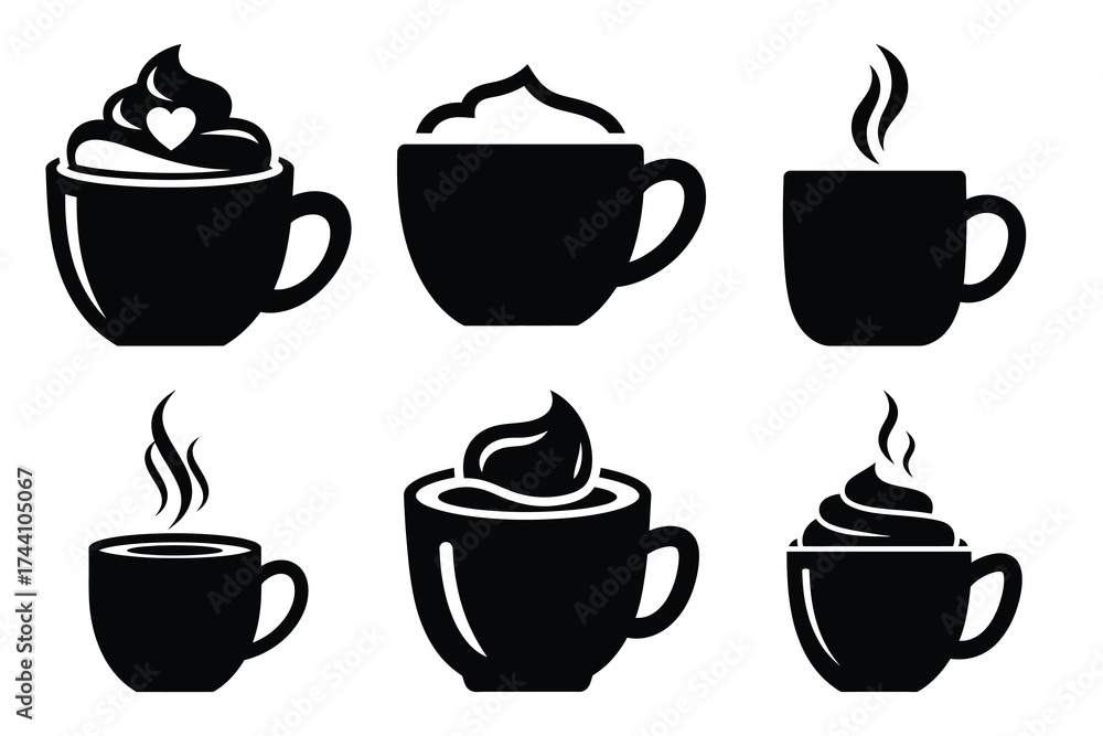Obraz premium hot chocolate silhouette christmas vector icon set