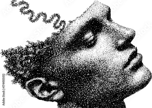Intricate dotwork stippling of a human head with open mind concept for artistic design