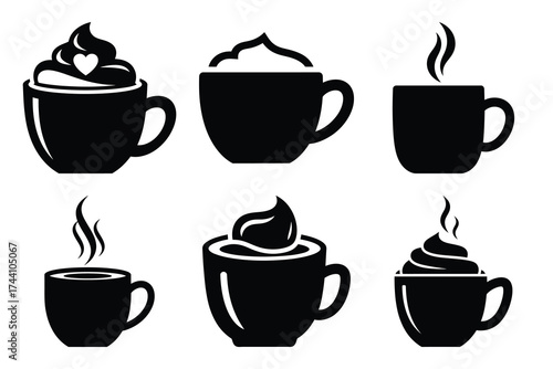 hot chocolate silhouette christmas vector icon set