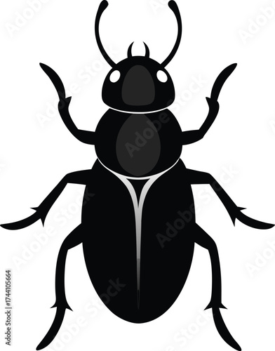 Shiny black beetle insect exoskeleton vector illustration transparent background