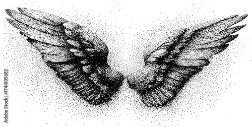 Intricate dotwork stippling of angel and demon wings - art for spiritual themes and print design