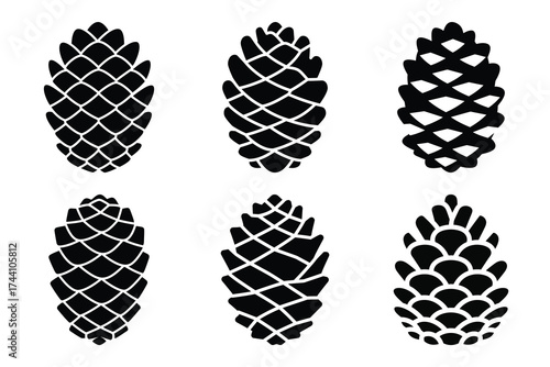pine cone silhouette christmas vector icon set