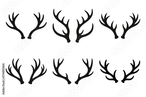reindeer antlers silhouette christmas vector icon set