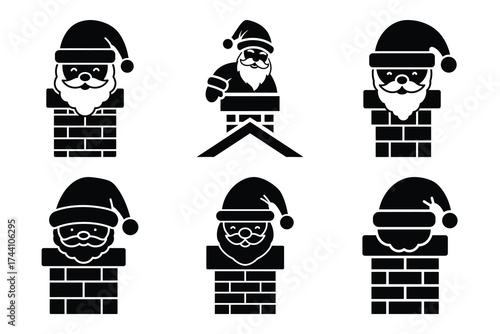 santa chimney silhouette christmas vector icon set