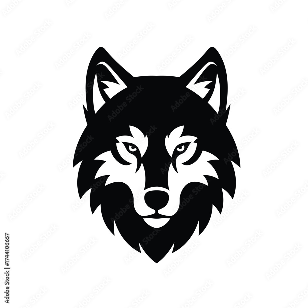 Obraz premium Black and white wolf head logo with sharp features