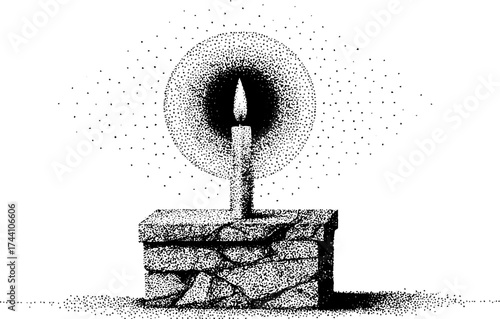 Intricate candle flame with stand in detailed dotwork stippling design for art projects