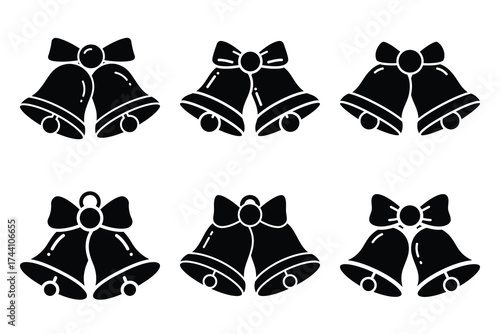 sleigh bells silhouette christmas vector icon set