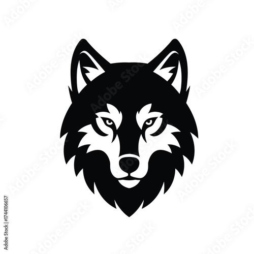 Black and white wolf head logo with sharp features
