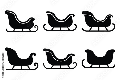 sleigh silhouette christmas vector icon set