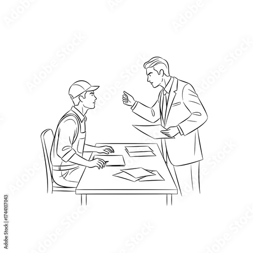 Worker and manager discussing issues at the office table  