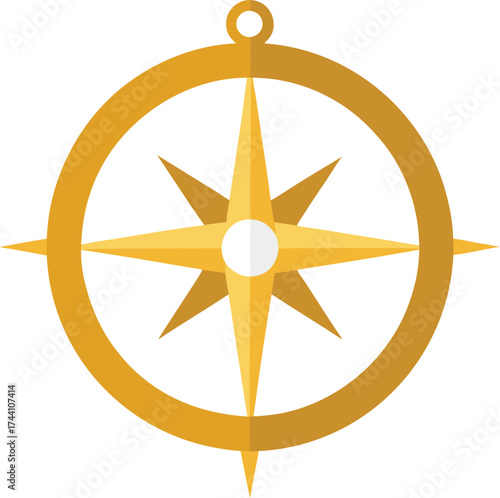 Golden compass navigation directional points vector illustration transparent background