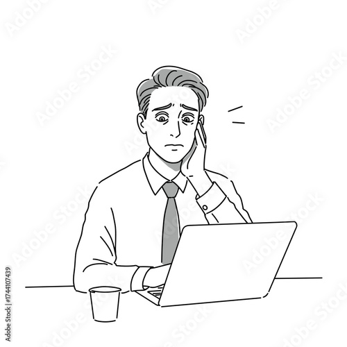 simple vector sketch illustration of a Coworkers rolling eyes during a team discussion in a modern meeting room with subtle emotions, Man organizing paperwork at desk while concentrating on task  