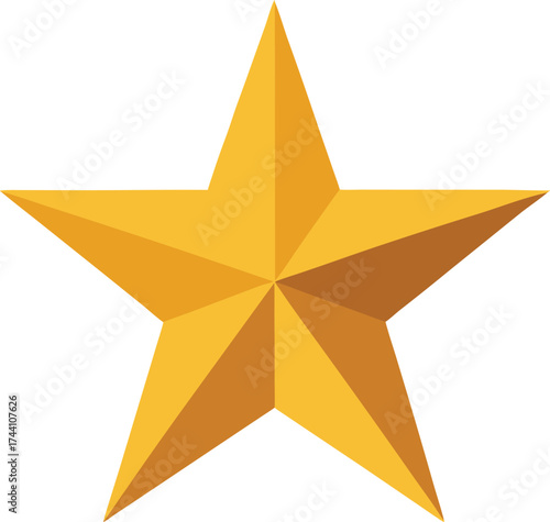Golden five pointed star shiny award success vector illustration transparent background