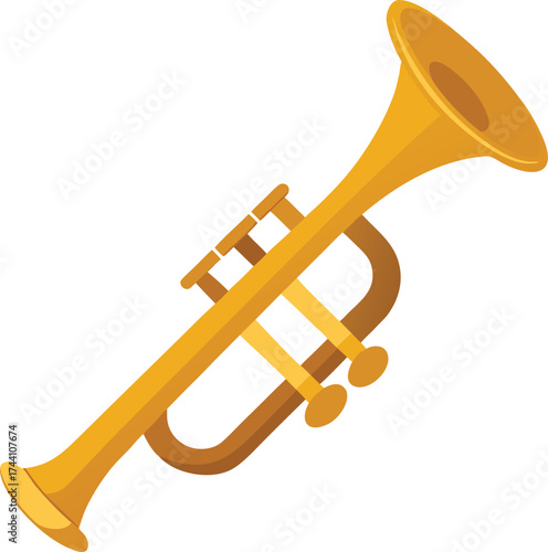 Shiny golden brass trumpet musical instrument vector illustration eps transparent background
